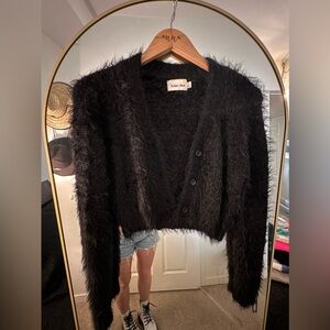Line + Dot Cropped Fuzzy Sweater